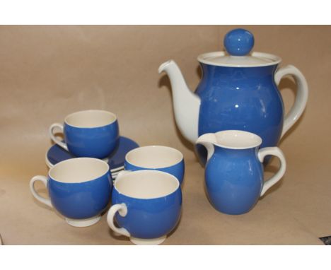 A TG Green ' Polo ' pattern blue and white tea service comprising teapot, cups, saucers and creamer