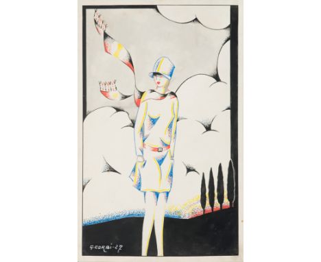 Gilberto Corbi (Casinos, Valencia, 1906 - Suresnes, France, 1968)"Mujer con su bufanda" (Woman with her scarf)Ink and gouache