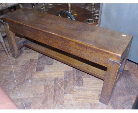 Reproduction oak bench, 91cm long. We are unable to do condition reports on our Interiors Sale