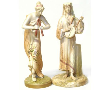 Two Royal Worcester Hadleys musicians We are unable to do condition reports on our Interiors Sale