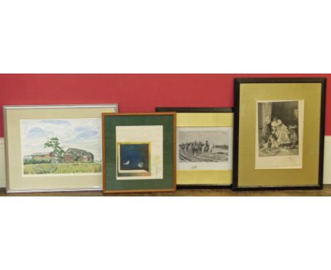 Old barns Redbook, Whitchurch watercolour, two prints after Drury and one other limited edition print We are unable to do con