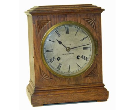 Edwardian mantle clock with oak case and two train movement We are unable to do condition reports on our Interiors Sale
