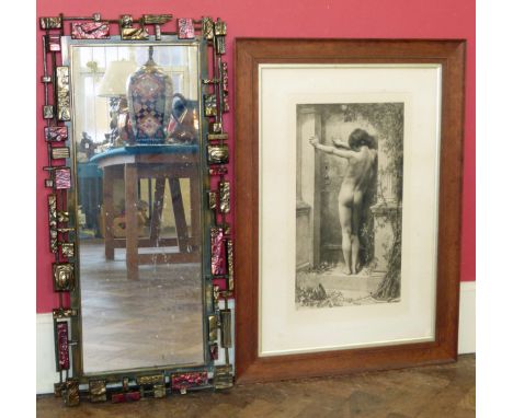Burlington proof sepia print of young boy titled "Love Locked Out" in oak frame and modern mirror We are unable to do conditi