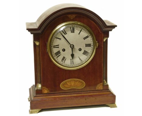 Edwardian mahogany and shell inlaid 8-day mantle clock We are unable to do condition reports on our Interiors Sale