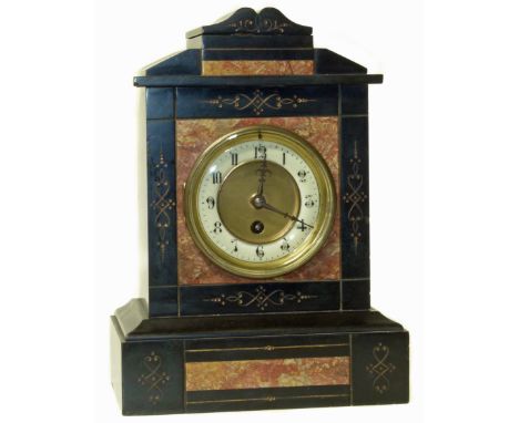 Edwardian mantle clock with an 8-day movement, slate clock We are unable to do condition reports on our Interiors Sale