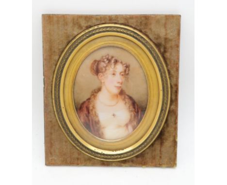 W.F.THOMSON PORTRAIT MINIATURE Regency lady with pearl necklace, circa, 1812, 8 x 6cm Condition Report:Available upon request