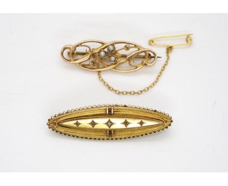 A 9ct seed pearl set brooch and a Victorian 15ct old cut diamond set brooch Condition Report:Available upon request