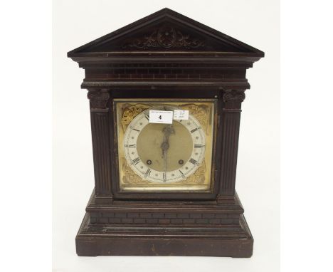 A Victorian mahogany cased mantle clock with silvered and brass face, 43cm high x 32cm wide x 20cm deep Condition Report:Avai