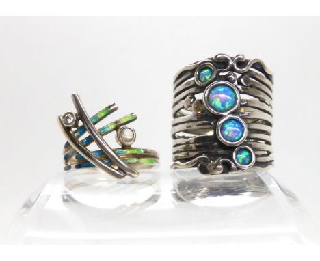 A silver Sheila Fleet wild grasses ring set with a moonstone and enamel size O, and a pair of dragonfly earrings. together wi