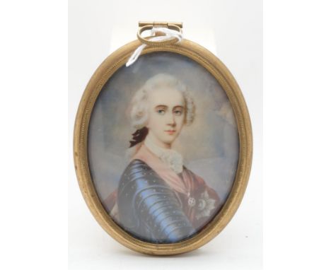FRENCH SCHOOL PORTRAIT MINIATURE OF PRINCE CHARLES EDWARD STUART signed, with monogram G verso, 8.5 x 6.5cm Condition Report: