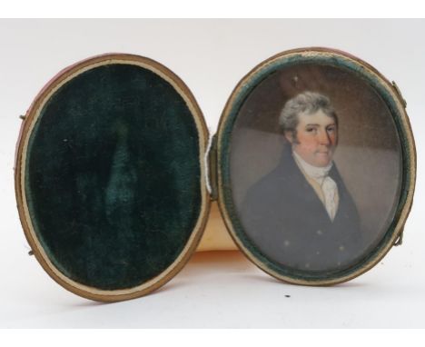 BRITISH SCHOOL PORTRAIT MINIATURE&nbsp; Gentleman with silk cravat and buttoned jacket, 7 x 5.5cm Condition Report:Available 