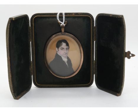 A.TAYLER PORTRAIT MINIATURE Gentleman with silk cravat,6.5 x 5.5cm, printed label inscribed, E Tayler Miniature Painter Condi