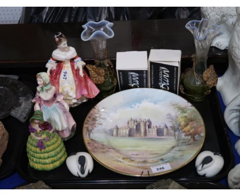 A Minton Glamis Castle plate, two Doulton figures, a Goss figure etc Condition Report:Not available for this lot.