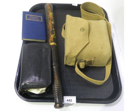 A tray lot comprising a pair of Taylor and Hobson binoculars, police truncheon etc Condition Report:Available upon request