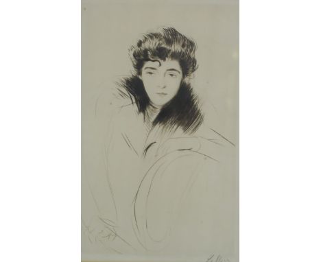 PAUL CESAR HELLUE&nbsp;Portrait of a lady, signed, print, 41 x 26cm Condition Report:Available upon request