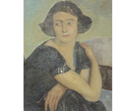BRITISH SCHOOL&nbsp;Portrait of a lady seated, oil on canvas board, 62 x 50cm&nbsp; Condition Report:Available upon request