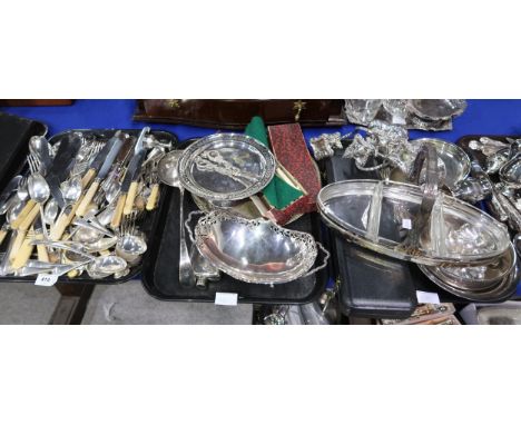 A collection of EPNS including whale bone handled cutlery,&nbsp; ladles, candelabra, spoons etc Condition Report:Available up