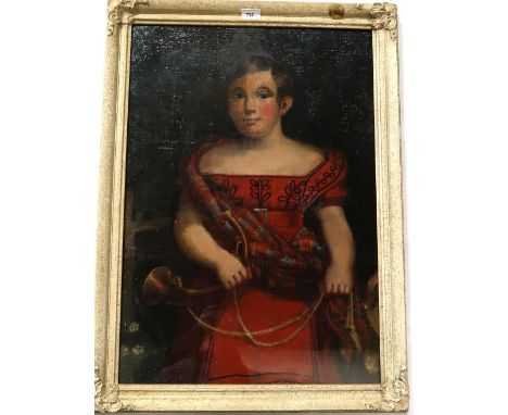 SCOTTISH SCHOOL&nbsp;(19th century) Portrait of a young boy holding a hunting horn, oil on canvas, 73 x 51cm Condition Report