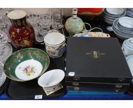 A Herend fruit painted vase, a French jardinière, a Coalport bowl on feet, a Spode St Paul's Cathedral plate, others etc Cond