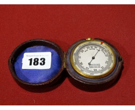     A Victorian Brass Encased Pocket Barometer, The Dial Marked Armstrongs Of Manchester                                     
