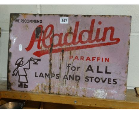     A Double Sided Enamel Wall Sign For Aladdin Paraffin Lamps &amp; Stoves, 12 X 18"   