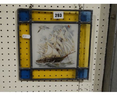    A Leaded Stained Glass Panel Depicting A Sailing Ship                           