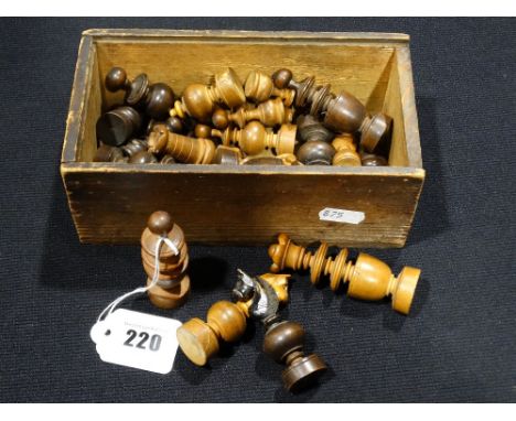     A Box Of Vintage Wooden Chess Pieces                                            