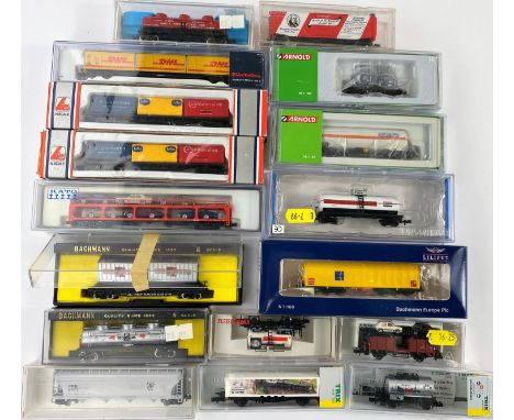 A selection of originally boxed N gauge rail freight wagons including: Bachmann Liliput L265772, Backmann Silver Series No 73
