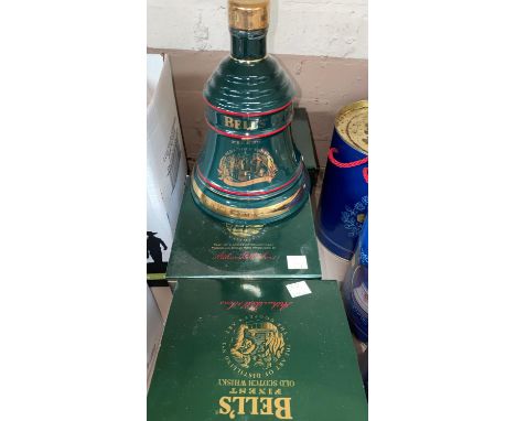 Three Bells Fine Old Scotch Whiskey decanters boxed with contents, Christmas 1992 x 2 and 1993 