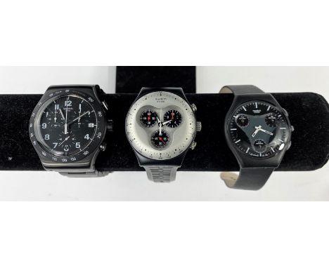 Three Swatch Swiss Chronograph watches.&nbsp; None are currently running.&nbsp; Condition is good, all have been worn and the