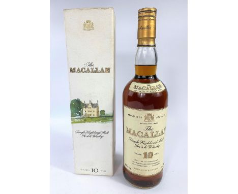A boxed bottle of The Macallan single Highland Malt Scotch whiskey aged 10 years old 75cl 40% vol 