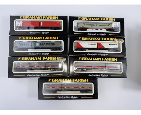 7 Graham Farish by Bachmann N gauge originally boxed wagons: 373-553, 373-450A, 373-4552, 373-453, 373-457, 373-451, 373-451a