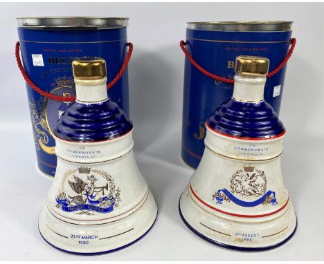 Two Bells Fine Old Scotch Whisky ceramic decanters boxed with contents, Princess Beatrice and Princess Eugenie; a Famous Grou
