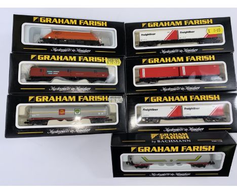 7 Graham Farish by Bachmann N gauge originally boxed wagons: 377-100, 374-127, 373-550, 373-452, 373-450, 373-450a, 373-553 