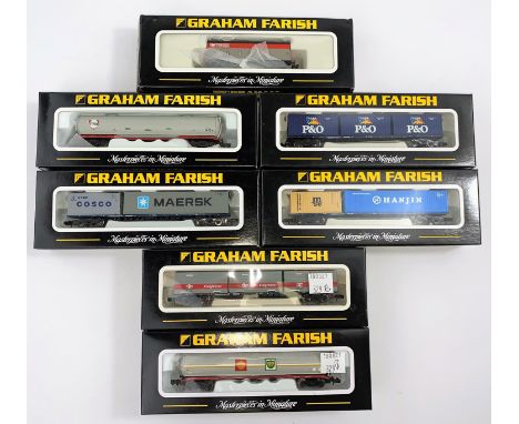 7 Graham Farish by Bachmann N gauge originally boxed wagons: 373-451A, 373-550A, 373-457, 373-456,, 373-455, 373-551a, 373-05