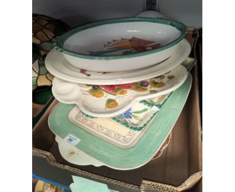 A selection of decorative meat plates; ceramic trays, dishes etc 
