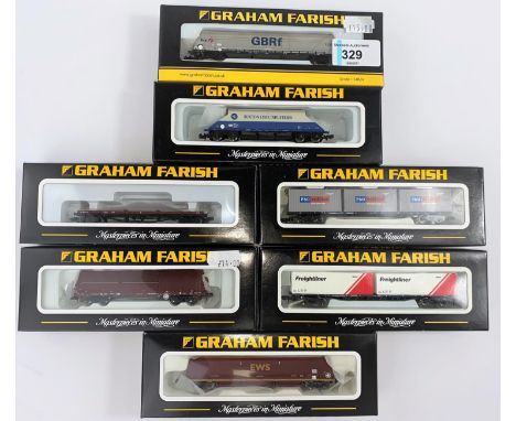 7Graham Farish by Bachmann N gauge originally boxed wagons: 377-575, 377-101, 373-454, 373+-825, 373-925, 373-850A, 373-450A 