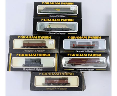 7 Graham Farish by Bachmann N gauge originally boxed wagons: 377+-800, 377-102, 373-626, 373-850a, 3202, 3105, 3212  (2 boxes