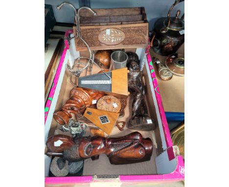 A selection of carved Indian items other treen a metronome etc 
