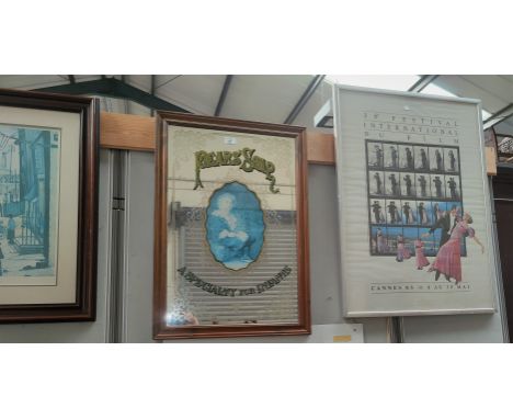 A reproduction Pears advertising mirror featuring 'Bubbles', a Lowry print, two other prints 