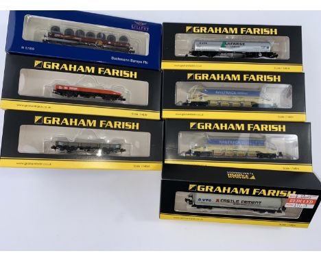 7 Graham Farish by Bachmann N gauge originally boxed wagons: L265760, 377-725, 377-726, 377-675, 377-700, 377-676, 377-701 