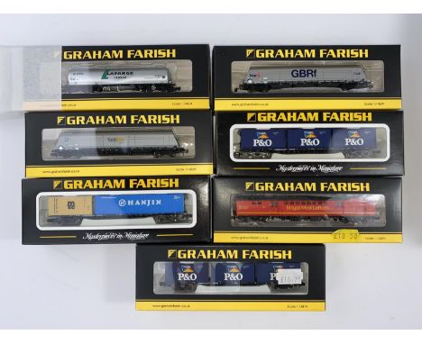 7 Graham Farish by Bachmann N gauge originally boxed wagons: 377-675, 377-577, 377-576a, 373-455a, 373-455, 374-903, 373-456 