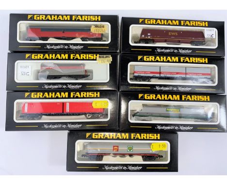 7 Graham Farish by Bachmann N gauge originally boxed wagons / carriage: 373-052, 374032, 373-850, 373-801a, 373-550. 373-453,