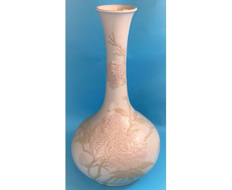 A Lladro large bulbous vase in the Chinese style with slender neck, decorated with flowering branches in relief, height 49 cm