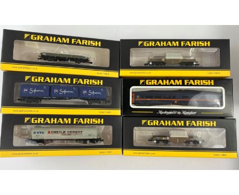 6 Graham Farish by Bachmann N gauge originally boxed wagons / coach: 373-458, 377-726, 374-625, 377-800, 377-676, 377-802 