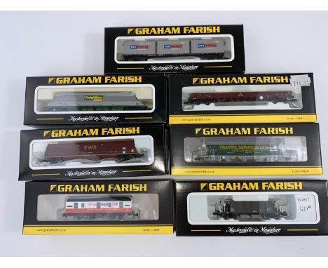 7 Graham Farish by Bachmann N gauge originally boxed wagons and carriage: 373-454, 373-801, 377-000, 373-850a, 377-652, 374-7