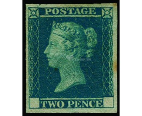 1841 Small Trial Two pence Plate without letters in the lower corners (SG DP43), from the plate of 12, good margins all round