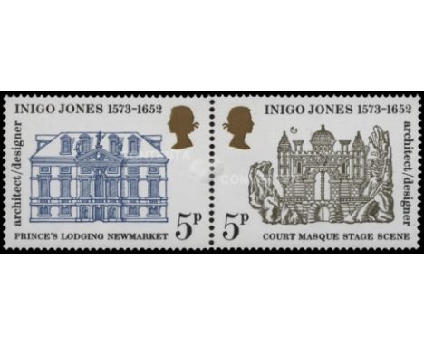 1973 400th Birth Anniversary of Inigo Jones, 5p se-tenant pair with phosphor omitted (Pierron GBR 1874a), u/m, BPA Cert (2015