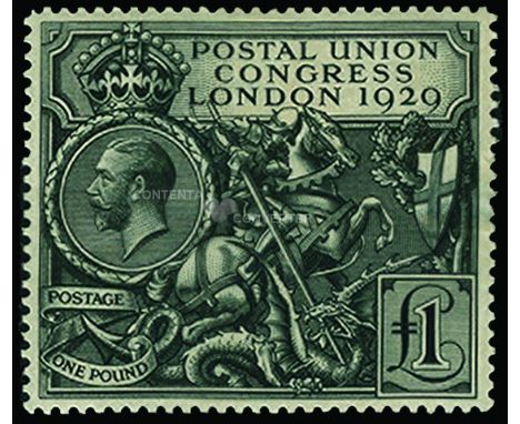 1929 Postal Union Congress £1 black (SG 438), significant thin patch but fine facial appearance and fresh, large part o.g., c