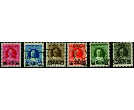 1934 Provisional 40c on 80c carmine to 3l.70 on 10l olive-black (SG 35/40) used, fine and a rare set, Alberto Diena Cert (196